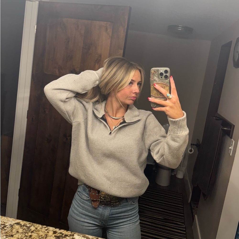Cozy Gray Quarter-Zip Sweater
